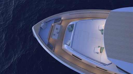Aerial view of 2025 Pardo Yachts Endurance 60 luxury deck at dusk.