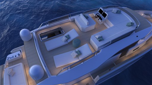 Luxurious 2025 Pardo Yachts Endurance 60 deck with elegant seating and ocean view.