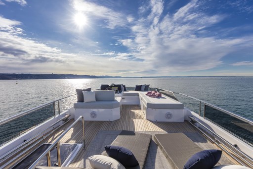 Luxurious deck of 2025 Pardo Yachts Endurance 60 under a sunny sky.