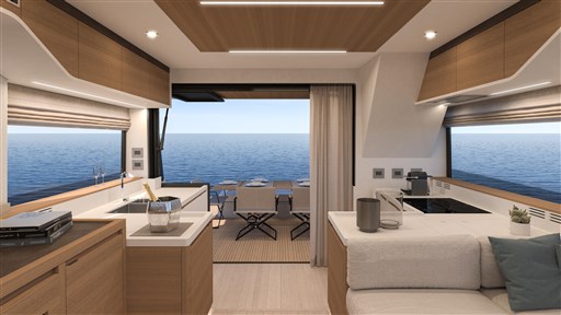 Luxurious interior of 2025 Pardo Yachts Endurance 60 with ocean view.