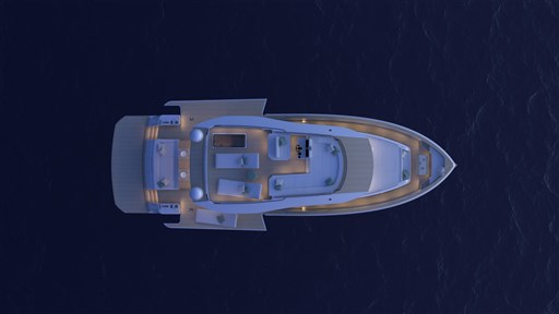 Top view of 2025 Pardo Yachts Endurance 60 on dark water.