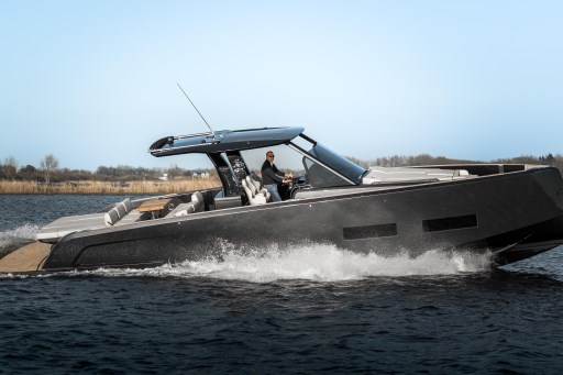 2026 Pardo Yachts 43 cruising on water, sleek design, modern luxury yacht.