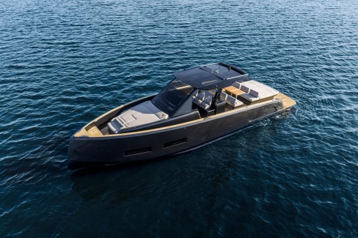 2026 Pardo Yachts 43 cruising on open water, showcasing sleek design and luxury features.