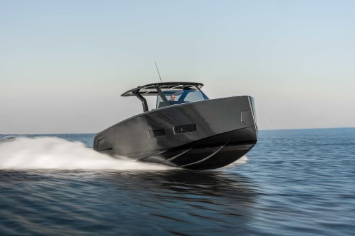 2026 Pardo Yachts 43 cruising swiftly on open water.