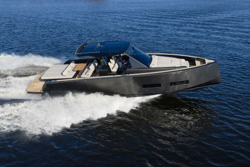 2026 Pardo Yachts 43 cruising on open water, showcasing sleek design and luxury features.