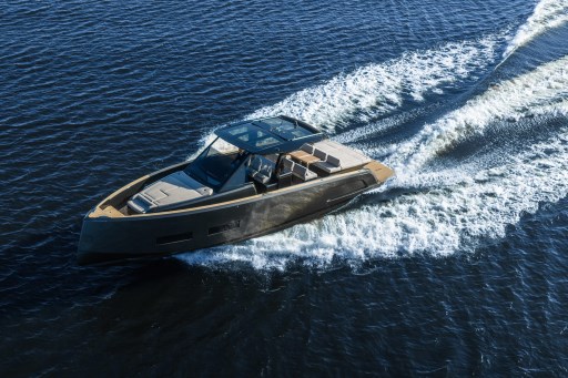 2026 Pardo Yachts 43 cruising on open water, showcasing sleek design and performance.