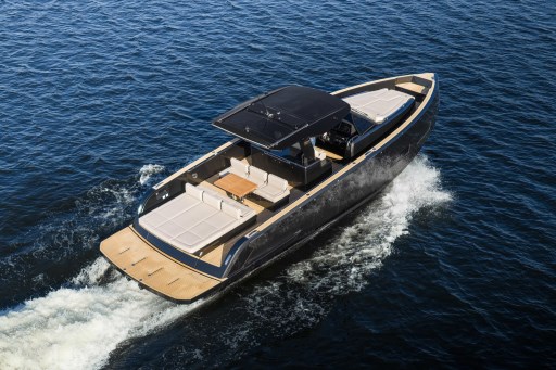 2026 Pardo Yachts 43 cruising on open water, showcasing sleek design and luxury features.