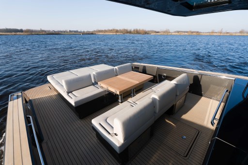 Luxurious 2026 Pardo Yachts 43 with elegant deck seating and scenic water view.