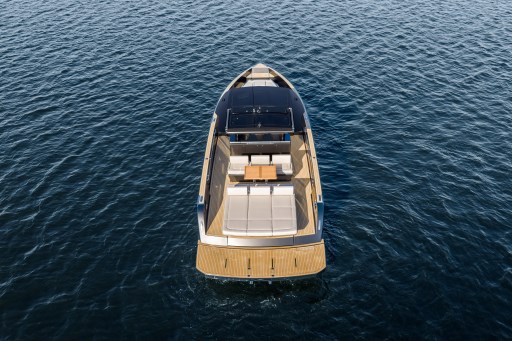 2026 Pardo Yachts 43 luxury yacht on open water, aerial view.