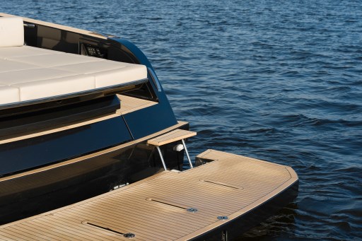 2026 Pardo Yachts 43 luxury yacht with teak deck on calm water.