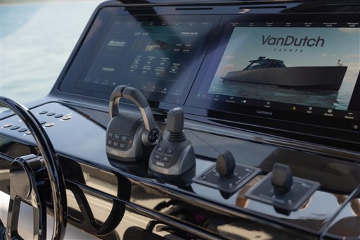 Control panel of 2025 VanDutch 75 yacht with advanced navigation displays.