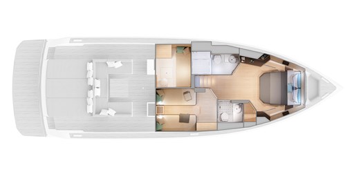 Floor plan of 2025 Pardo Yachts 50, featuring spacious cabins and modern amenities.