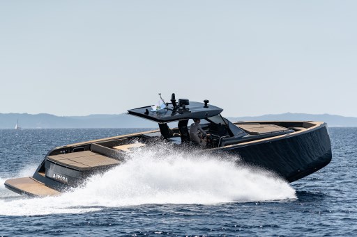 2025 Pardo Yachts 50 cruising swiftly on open water, showcasing sleek design and powerful performance.