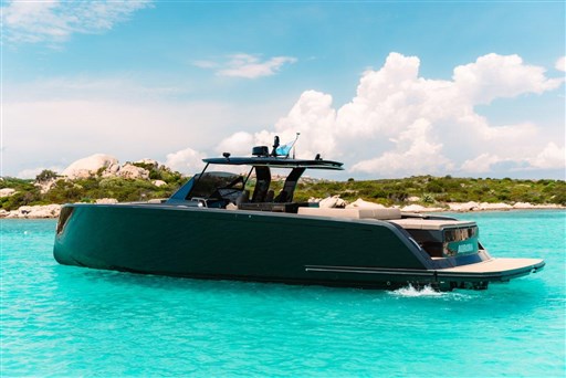 2025 Pardo Yachts 50 cruising in turquoise waters under a clear sky.
