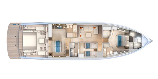 2025 Pardo Yachts GT75 interior layout, showcasing luxurious cabins and spacious living areas.
