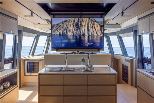 Luxurious interior of 2025 Pardo Yachts GT75 with panoramic windows and modern amenities.