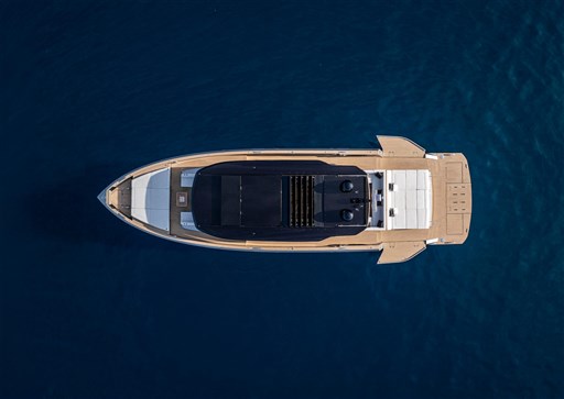 Overhead view of 2025 Pardo Yachts GT75 on deep blue water.