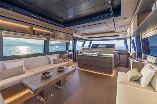 Luxurious interior of 2025 Pardo Yachts GT75 with modern design and ocean view.