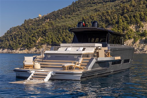 Luxury 2025 Pardo Yachts GT75 cruising near scenic coastline.
