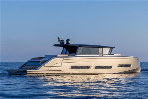 2025 Pardo Yachts GT75 luxury yacht on calm sea at sunset.