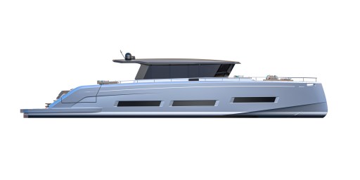 2025 Pardo Yachts GT75, sleek modern design, side view, luxury yacht.