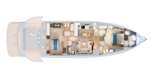 Floor plan of 2025 Pardo Yachts GT75, showcasing luxurious interior layout and amenities.