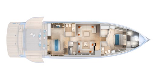 2025 Pardo Yachts GT75 layout showcasing luxurious interior design and spacious cabins.