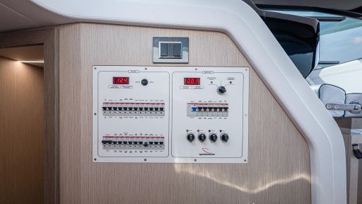 Control panel inside 2024 Apreamare GOZZO 38 CABIN yacht, featuring modern electrical systems.