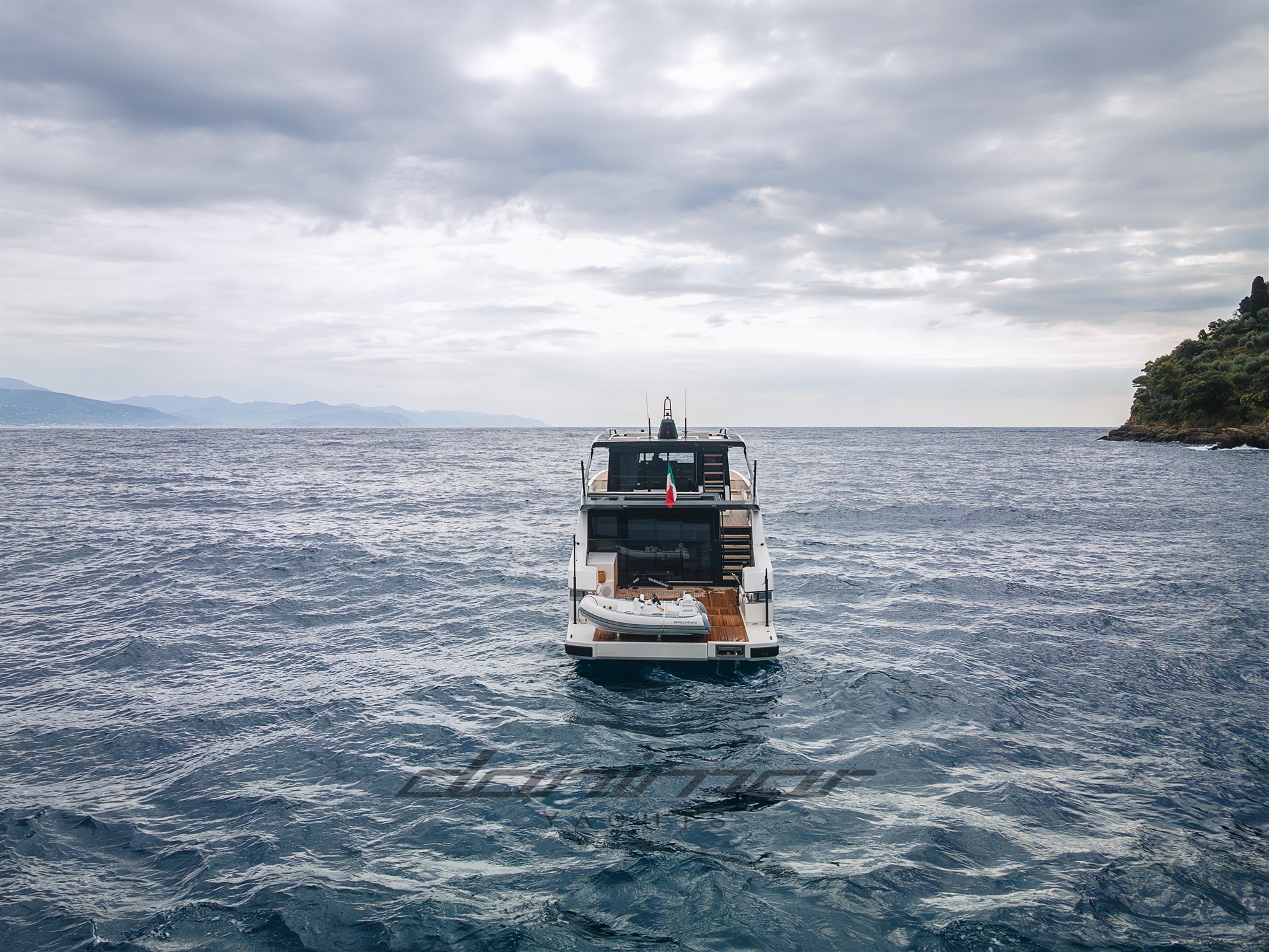 {E} View from stern