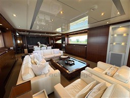 Luxurious interior of 2008 Riva 115 Athena yacht with elegant seating and modern design.