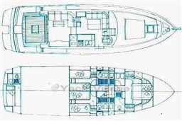 Blueprint of 1989 Mochi Craft MOCHI 56 yacht, showcasing detailed interior layout.