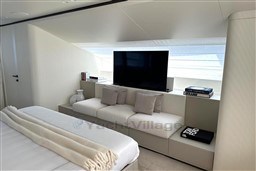 Luxurious interior of 2024 Sanlorenzo SL120 A yacht with modern decor and cozy seating.