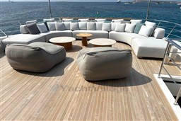 Luxurious deck seating on 2024 Sanlorenzo SL120 A yacht with ocean view.