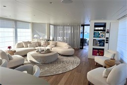 Luxurious interior of 2024 Sanlorenzo SL120 A yacht with elegant seating and ocean view.
