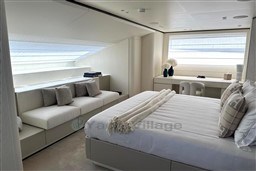 Luxurious bedroom interior of 2024 Sanlorenzo SL120 A yacht, featuring modern design and elegant furnishings.
