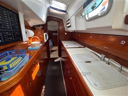 Interior of 2001 Beneteau Oceanis 40 CC yacht, featuring a well-equipped galley kitchen.