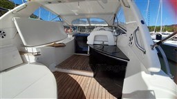Interior view of 2013 Rio Yachts Rio 36, featuring sleek design and wooden flooring.