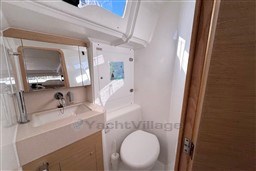 Modern bathroom interior of 2024 Dufour 37 yacht with sink and toilet.