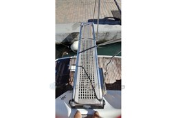 Boarding plank of 2002 Cranchi Smeraldo 37 yacht at dockside.