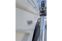 Close-up of 2005 Tiara Yachts 3900 Convertible, showcasing logo and sleek design.