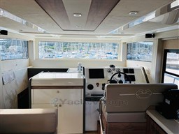 Interior of 2019 Cranchi ECO Trawler 43 Long Distance yacht helm station.
