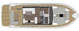 Top view layout of 2019 Cranchi ECO Trawler 43 Long Distance yacht interior.