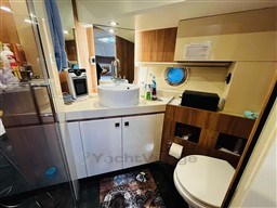 Modern bathroom interior of 2019 Cranchi ECO Trawler 43 Long Distance yacht.