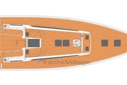 Top view of 2024 Solaris 50 yacht deck layout, showcasing sleek design and spacious arrangement.