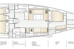 Floor plan of 2024 Solaris 50 yacht, showcasing interior layout and cabin arrangement.