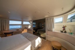 Luxurious Sanlorenzo SD96 2022 yacht interior with ocean view and elegant decor.
