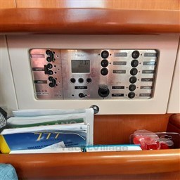 Control panel of a 2008 Beneteau Oceanis 43 sailboat with navigation instruments.