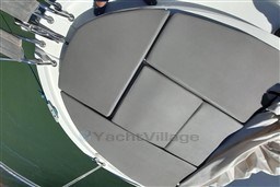 Cushioned seating on 2022 Beneteau Antares 8 Fishing boat deck.