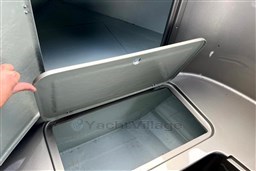 Open storage compartment in a 2020 Seafury Hawker 725 boat.