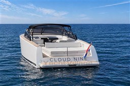 VanDutch 40 yacht, 2017 model, named "Cloud Nine" cruising on open sea.